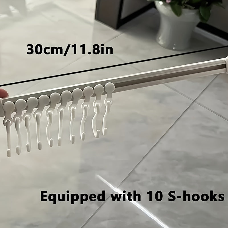 No-Drill Sliding Kitchen Storage Rack – Adhesive Organizer with Utility Hooks for Easy Installation