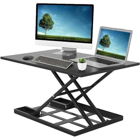 Adjustable Height Standing Desk – Ergonomic, Foldable & Portable Computer Table with Large Desktop for Home Office or Laptop Use – Black