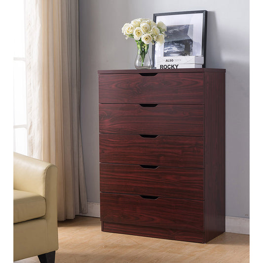 5-Drawer Bedroom Dresser – Mahogany Finish with Cut-Out Handles