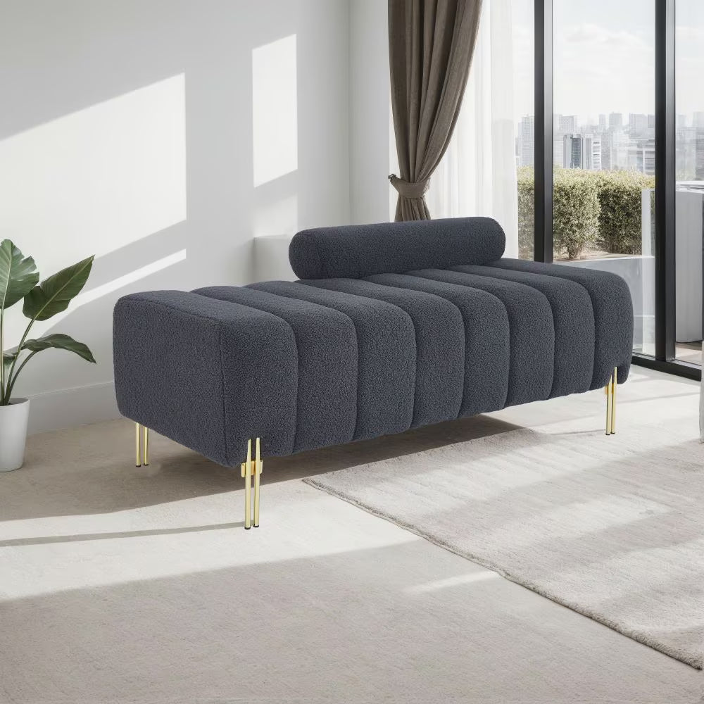 Grey Teddy Velvet Bedroom Bench – Plush Upholstered Accent Seating
