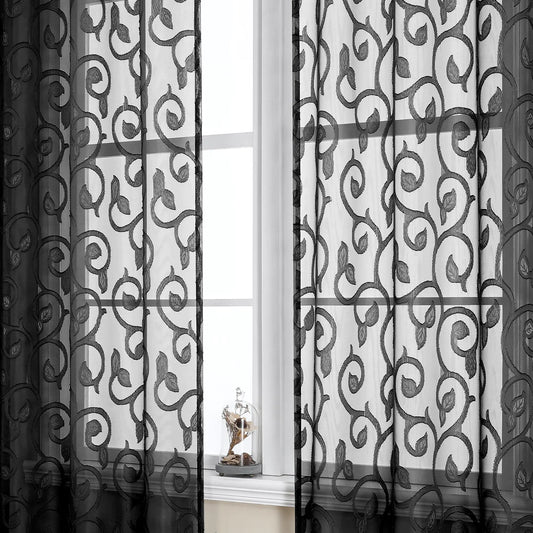 OWENIE Textured Sheer Curtains – 2 Panels, 40"x54" Each, Light Filtering Jacquard with Clip Texture, Dual Rod Pocket Design
