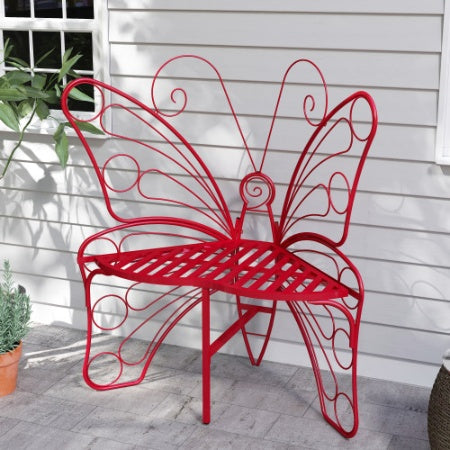 Modern Butterfly Cast Metal Garden Bench – Outdoor Patio Seating for Porch, Yard, or Patio