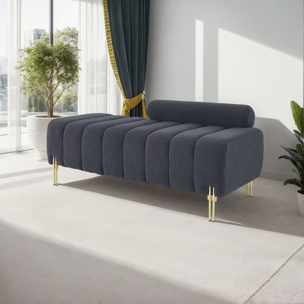 Grey Teddy Velvet Bedroom Bench – Plush Upholstered Accent Seating