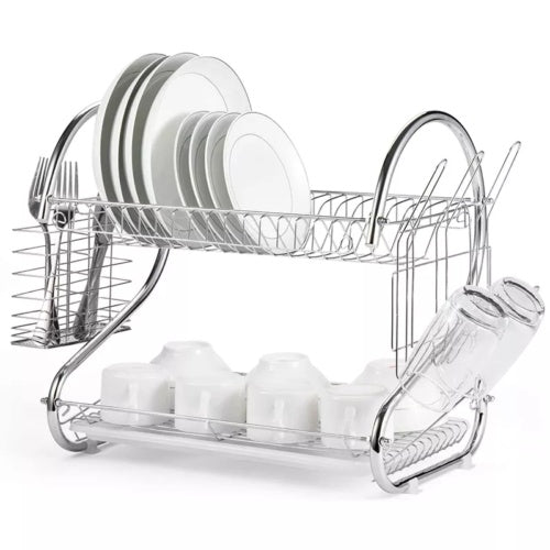 2 Tier Dish Drainer with Drip Tray – Space-Saving Kitchen Drying Rack