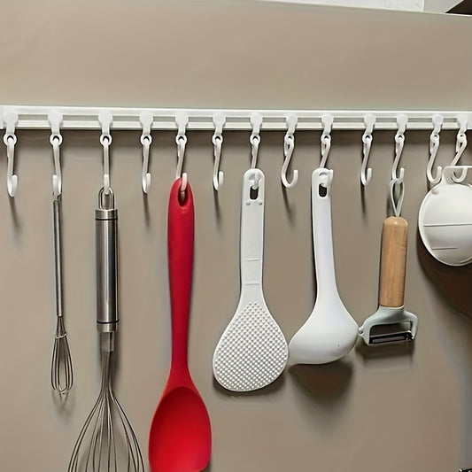 No-Drill Sliding Kitchen Storage Rack – Adhesive Organizer with Utility Hooks for Easy Installation