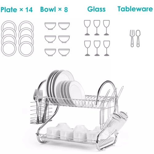 2 Tier Dish Drainer with Drip Tray – Space-Saving Kitchen Drying Rack