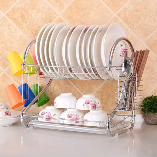 2 Tier Dish Drainer with Drip Tray – Space-Saving Kitchen Drying Rack