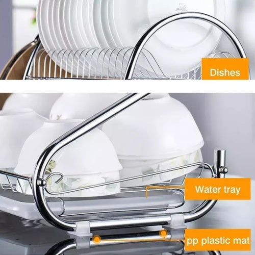 2 Tier Dish Drainer with Drip Tray – Space-Saving Kitchen Drying Rack