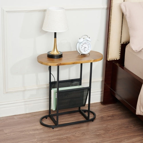 Acacia Oval Side Table – Compact Living Room Storage with Magazine Organizer (Set of 2)