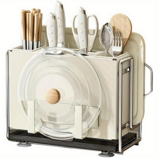 Magnetic Knife Holder & Chopstick Cage – Multifunctional Kitchen Storage Rack with Chopping Board Slot