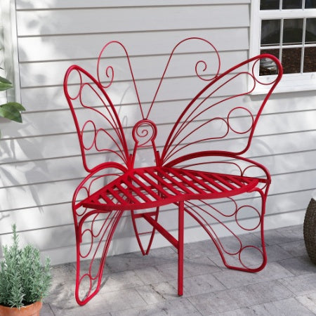Modern Butterfly Cast Metal Garden Bench – Outdoor Patio Seating for Porch, Yard, or Patio