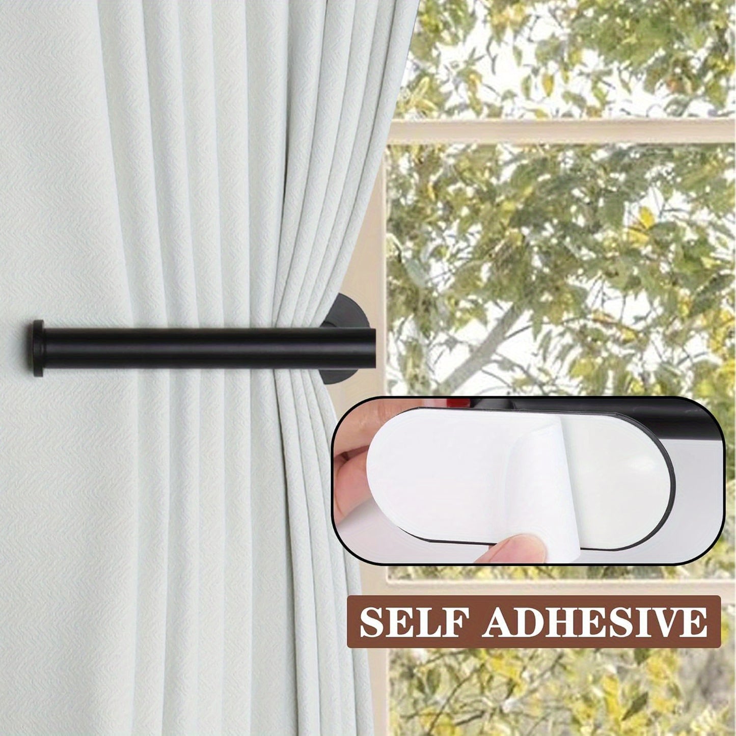 2-Pack No-Drill Adhesive Curtain Holdbacks – Black Modern Tie Backs for Drapes