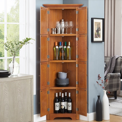 4-Tier 72" Tall Corner Pantry Cabinet with 8 Doors – Farmhouse Style Storage Cabinet
