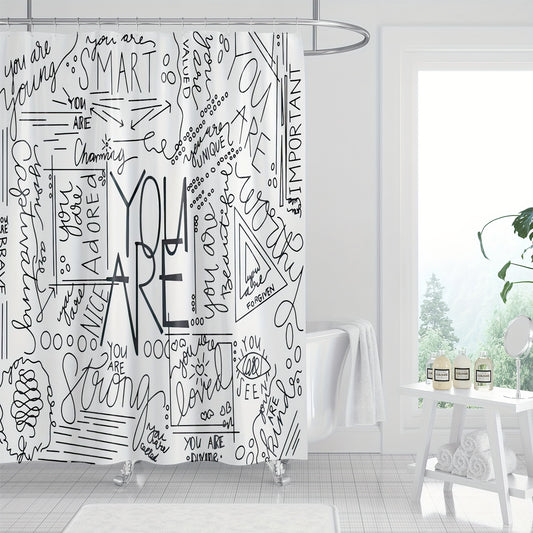 Geometric Black &amp; White Waterproof Shower Curtain – Modern Bathroom Decor with Hooks Included