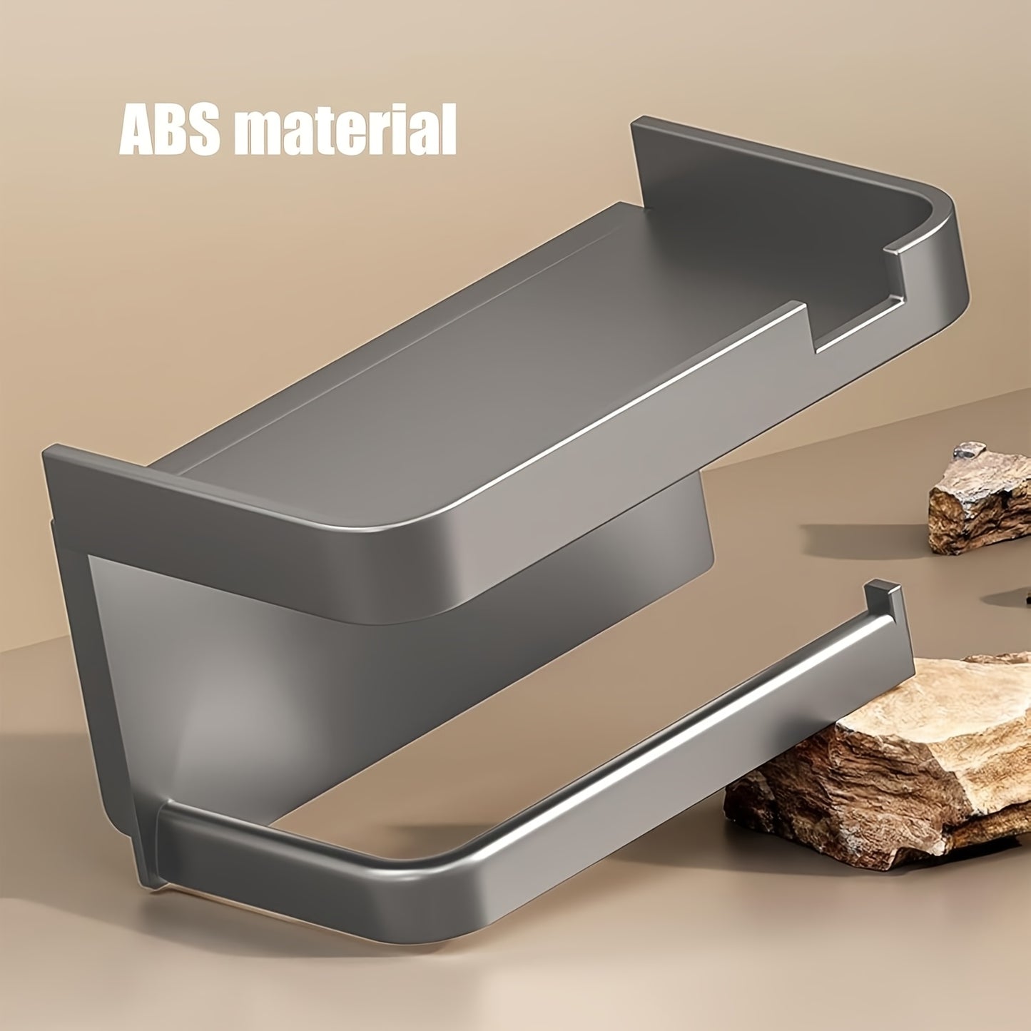 Modern Wall-Mounted Toilet Paper Holder – Black Plastic with Phone Tray, No-Drill & Easy to Install