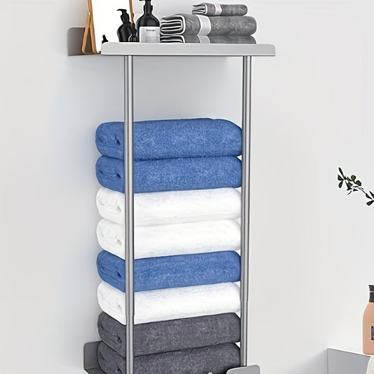 Modern No-Drill Bathroom Towel Rack – Multi-Layer Wall Shelf with Artistic Touch & Easy Installation